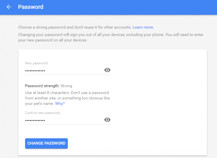 How to change google password